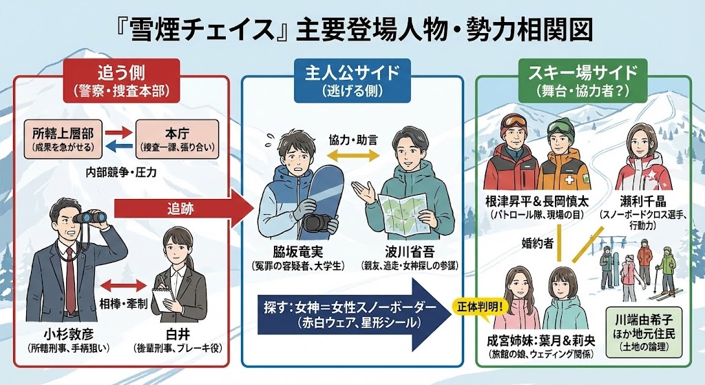 原作「雪煙チェイス」の主要登場人物・相関図