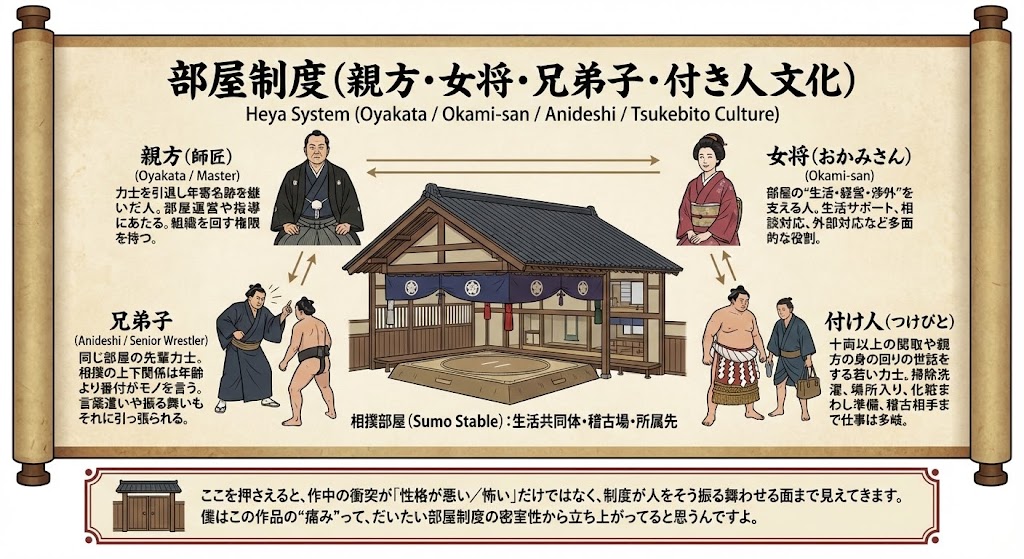 部屋制度（親方・女将・兄弟子・付き人文化）